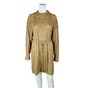Amadi Sweater Dress Women's Medium Leah Cable-Knit Cedar Tan Anthropologie